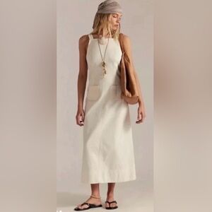 🆕 Free People Dec denim Sleeveless Cream Midi Dress w/Patch Pockets size small